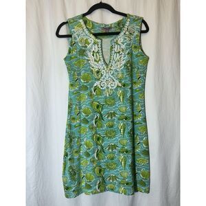 Barbara Gerwit Vintage Dress Womens‎ Small Blue Green Sea Shell Shift AA21